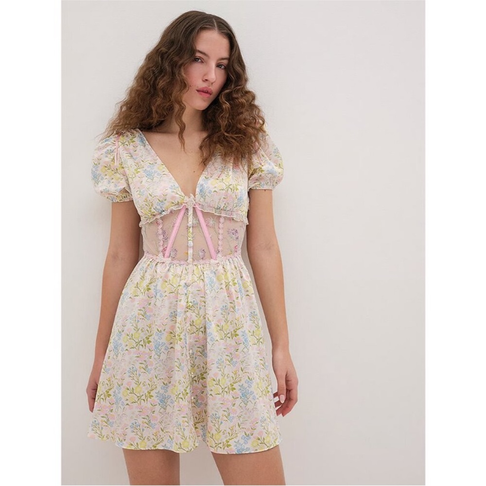 For Love and Lemons  white floral mini dress